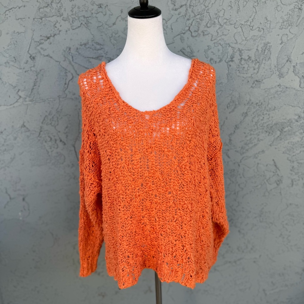 Free People Sunday Shore Open Knit 
Oversized Sweater in Coral Sands S